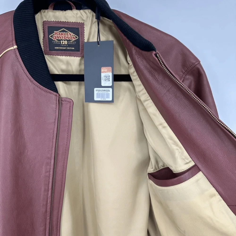 Harley-Davidson Men's 3X Rum Raisin Leather Bomber Jacket 120th Anniversary Red